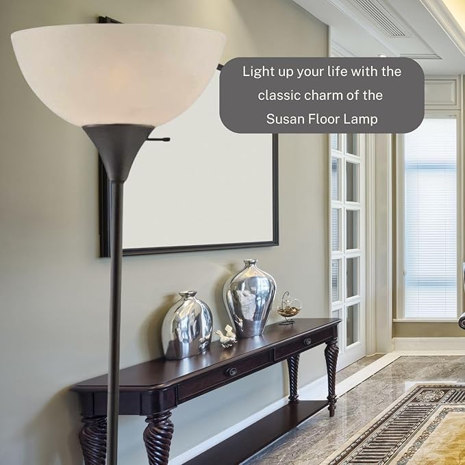 LIGHTACCENTS Stand Up Floor Lamp in Black - Modern Corner Light with White Opal Bowl Shade - Susan Design, Ideal for Living Room or Office, 72" Tall, 150-watt - Chic Living Room Floor Lamp Black - LeafyLoom