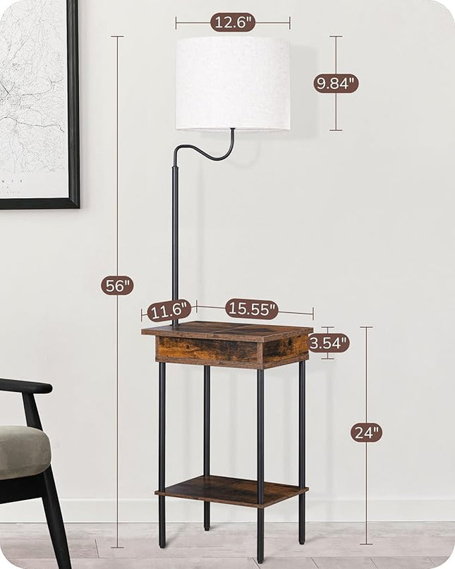 EDISHINE Floor Lamp with Table, Side Nightstand Light with 1 Drawer and 1 Shelf, Bedside Shelf Floor Lamp, Small End Table with Reading Lamp for Living Room Bedroom, Den - LeafyLoom