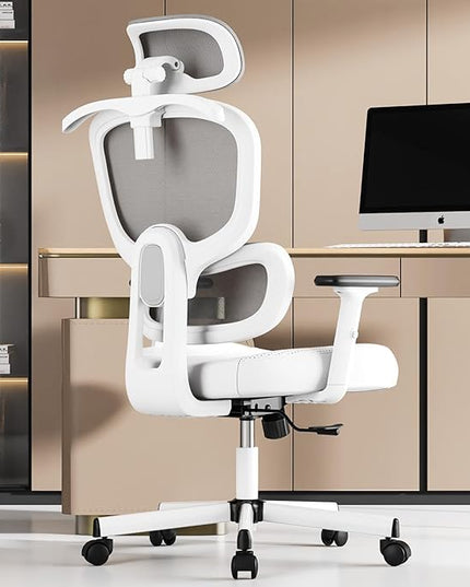 Office Chair, Ergonomic Desk Chair, High Back Desk Chair, Big and Tall Reclining Comfy Home Office Chair with Lumbar Support Breathable Mesh Computer Chair Adjustable Armrests - LeafyLoom