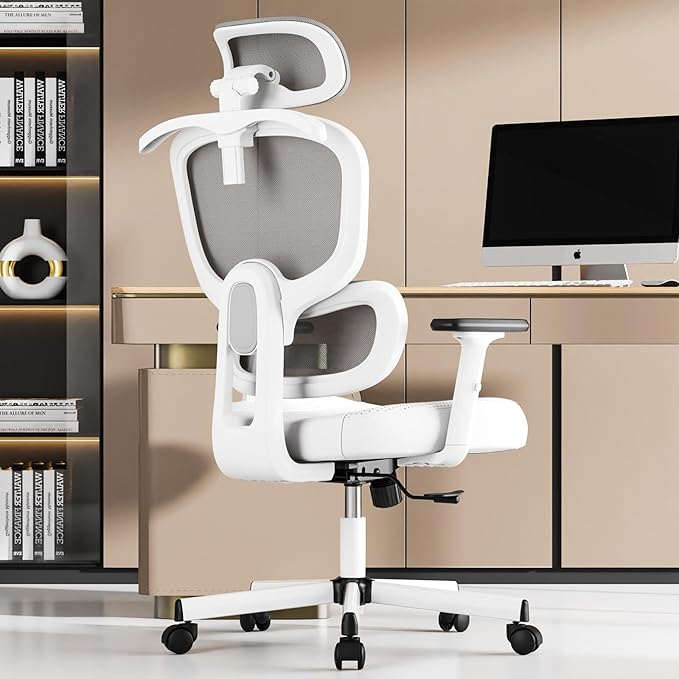 Office Chair, Ergonomic Desk Chair, High Back Desk Chair, Big and Tall Reclining Comfy Home Office Chair with Lumbar Support Breathable Mesh Computer Chair Adjustable Armrests - LeafyLoom