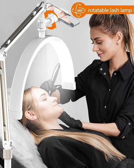Yofuly Lash Light for Eyelash Extensions, Portable Half Moon Desk Lamp, Esthetician Light for Tattoo Artists, Nail Tech, Eyelash Lamp with Phone Holder | 3000-6000K | 10 Brightness Adjustable (White) - LeafyLoom