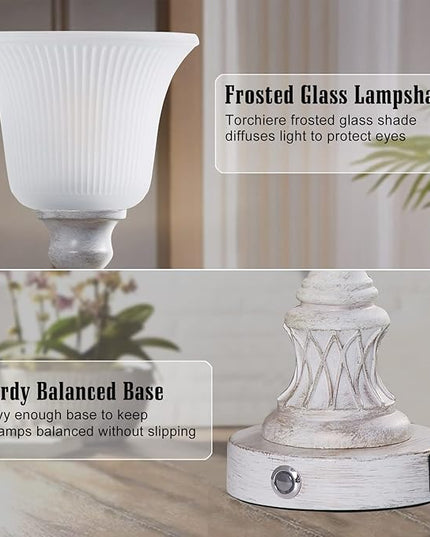 Luvkczc Touch Lamps for Living Room Set of 2, 3-Way Bedside Lamps with Glass Lampshade for Bedroom Living Room Farmhouse Office, Rustic Resin Classic Table Lamps Washed White - LeafyLoom