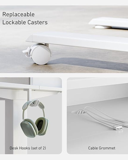 FEZIBO Sturdy Height Adjustable Electric Standing Desk with Drawers, 48 x 24 Inch Stand Up Table with Large Storage Shelf, Sit Stand Desk, White Top - LeafyLoom