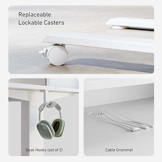 FEZIBO Sturdy Height Adjustable Electric Standing Desk with Drawers, 63 x 24 Inch Stand Up Table with Large Storage Shelf, Sit Stand Desk, White Top - LeafyLoom