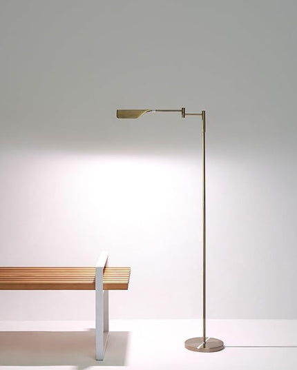 Brightech Leaf Pharmacy LED Reading Lamp, Dimmable Floor Lamp with Easy Rotation over Chair or Desk for Living Rooms & Offices, Adjustable Standing Tall Lamp, For Sewing & Crafts, Antique Brass (Gold) - LeafyLoom