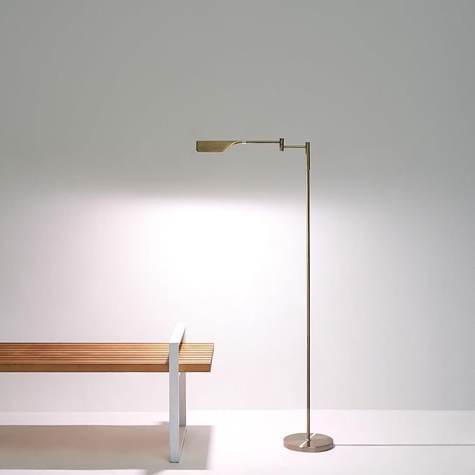 Brightech Leaf Pharmacy LED Reading Lamp, Dimmable Floor Lamp with Easy Rotation over Chair or Desk for Living Rooms & Offices, Adjustable Standing Tall Lamp, For Sewing & Crafts, Antique Brass (Gold) - LeafyLoom