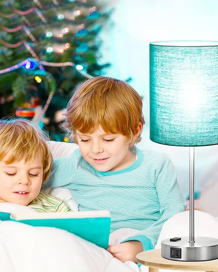 𝟮𝟬𝟮𝟯 𝗡𝗘𝗪 Green Touch Table Lamps Set of 2 with 2 USB & AC Outlet, 3-Way Dimmable Bedside Nightstand Lamps for Bedroom lamps Living Room Nursery, 800 Lumens 5000K Daylight Bulbs Included - LeafyLoom