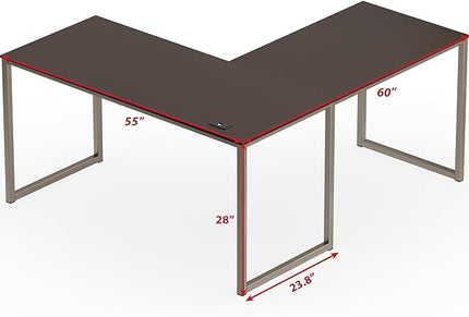 SHW Home Office 55 Inch Large L Shaped Corner Desk, 24" Deep, Espresso - LeafyLoom