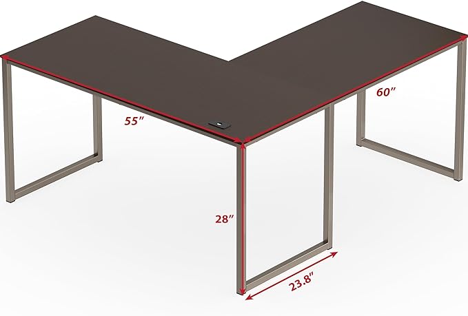 SHW Home Office 55 Inch Large L Shaped Corner Desk, 24" Deep, Espresso - LeafyLoom