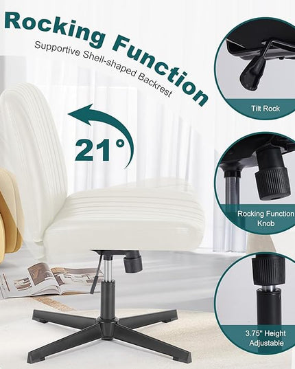OLIXIS Cross Legged Armless Wide Adjustable Swivel Padded Home Office Desk Chair, Cream - LeafyLoom