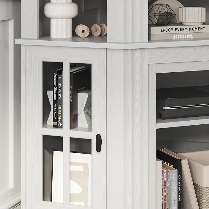YESHOMY Corner Fireplace TV Stand for Television up to 55" with Storage Cabinets, Entertainment Center, Media Console for Living Room, Bedroom, White - LeafyLoom
