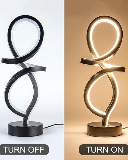 Modern Table Lamp, LED Spiral Lamp, RGB Table Lamp, Black Bedside Lamp with 7 Colors 10 Light Modes, Touch Dimmable Nightstand Lamp for Bedroom Living Room Home Office, 15W - LeafyLoom
