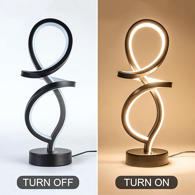 Modern Table Lamp, LED Spiral Lamp, RGB Table Lamp, Black Bedside Lamp with 7 Colors 10 Light Modes, Touch Dimmable Nightstand Lamp for Bedroom Living Room Home Office, 15W - LeafyLoom