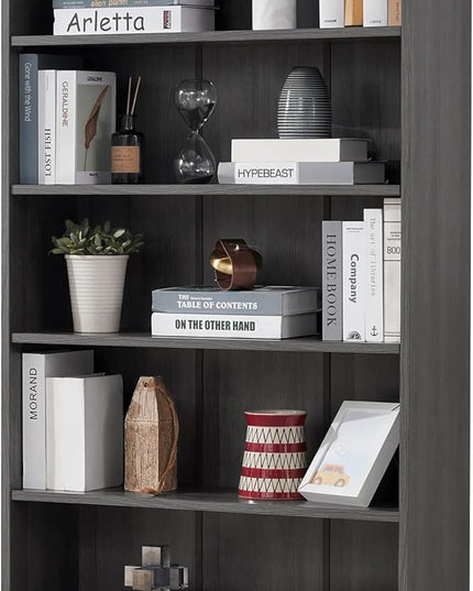 Farini Grey Bookshelf for Bedroom 5 Shelf Office Bookcase 60 Inches Tall Modern Wood Bookshelf for Living Room 5 Tier Wide Manga Bookshelf Library Bookcase - LeafyLoom