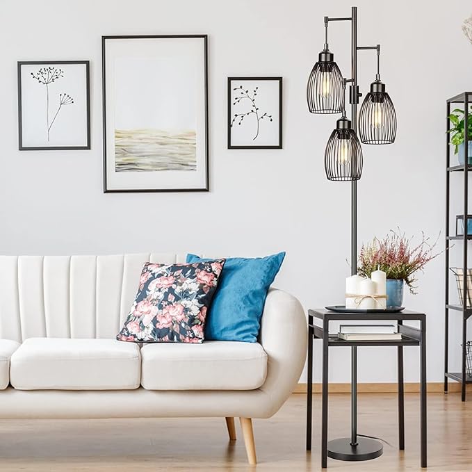 68’’ Dimmable Floor Lamp, 3 x 800LM LED Edison Bulbs Included, Industrial Floor Lamps for Living Room, Rustic Tall Lamps Standing Lamp for Bedrooms Living Room - LeafyLoom