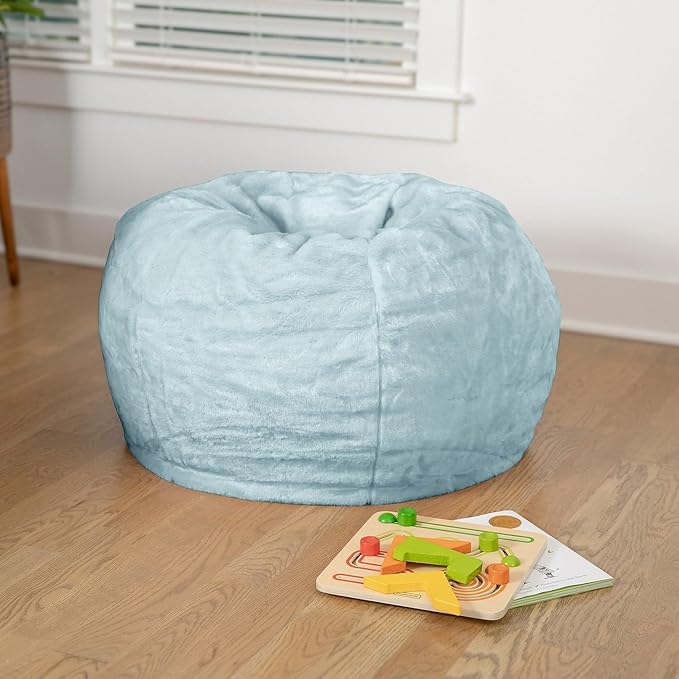 Flash Furniture Dillon Small Teal Furry Bean Bag Chair for Kids and Teens - LeafyLoom
