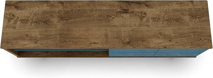 Manhattan Comfort Liberty Mid Century Modern TV Stand for Televisions up to 60 Inches, Bedroom and Living Room Entertainment Center with Storage, Shelves, and Cabinet, 63" Wide, Rustic Brown/Aqua - LeafyLoom