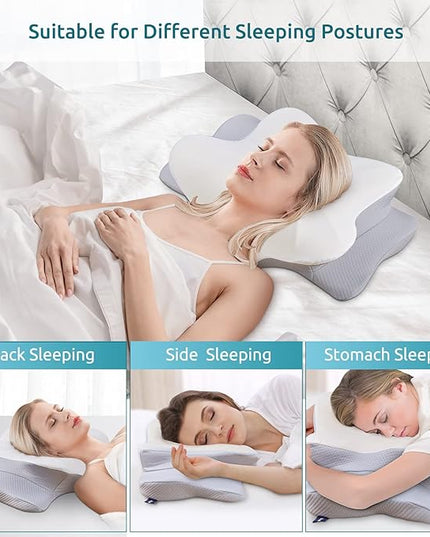 DONAMA Cervical Pillow,Contour Memory Foam Pillow,Ergonomic Neck Support Pillow for Side Back Stomach Sleepers with Adjustable Support Sticks - LeafyLoom
