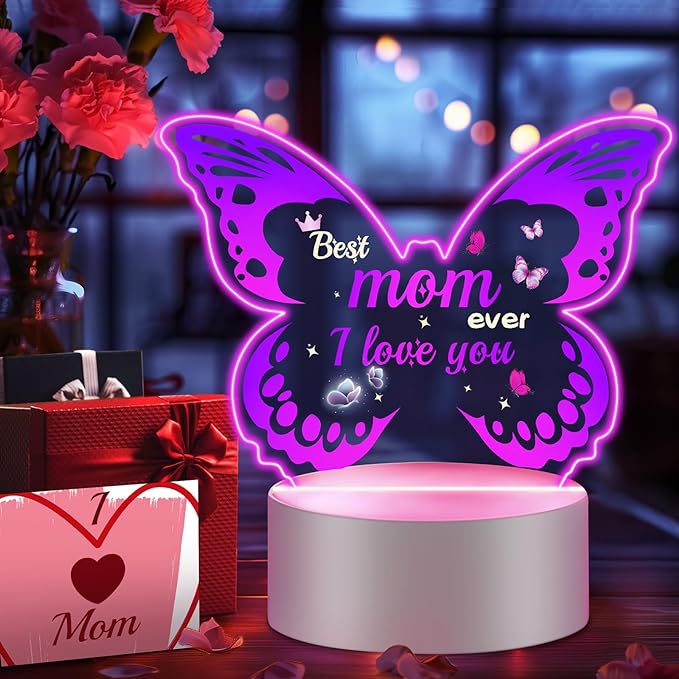 Linkax Mom Birthday Gifts, Butterfly Gifts for Mom from Daughter Son, Mom Gifts Room Decorative Ideas Night Light, Thanksgiving Mothers Day Christmas Birthday Gifts for Mom, Best Mom Ever Gifts - LeafyLoom