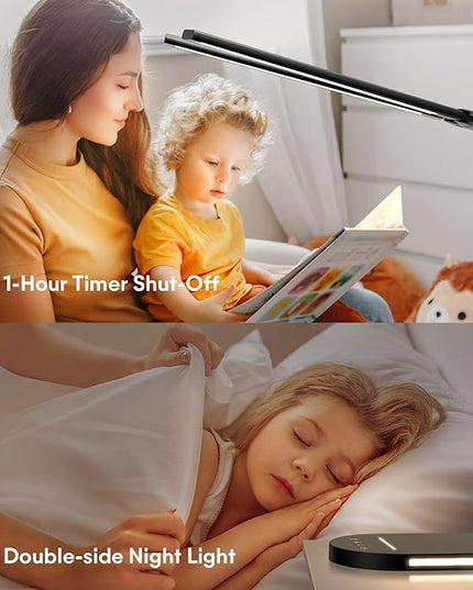 Desk Lamps for Home Office, Eye-Care LED Desk Lamp with USB Charging Port, Touch Control Table Lamp with Night Light Mode, 60 min Timer Desktop Lamp for College Dorm Room Bedroom - LeafyLoom