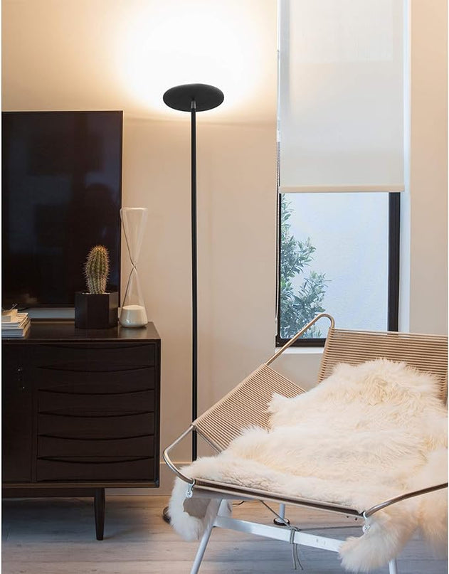 Brightech Sky LED Torchiere Super Bright Floor Lamp - Contemporary, High Lumen Light for Living Rooms & Offices - Dimmable, Indoor Pole Uplight for Bedroom Reading - Black - LeafyLoom