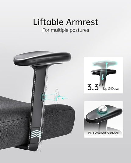 Hbada P3 Ergonnomic Office Chair with 2D Adjustable Lumbar Support, Office Chair with Adjustable Headrest and Armrest, 145° Stepless Tilt Function, Thick Seat Cushion, Black(No Footrest) - LeafyLoom