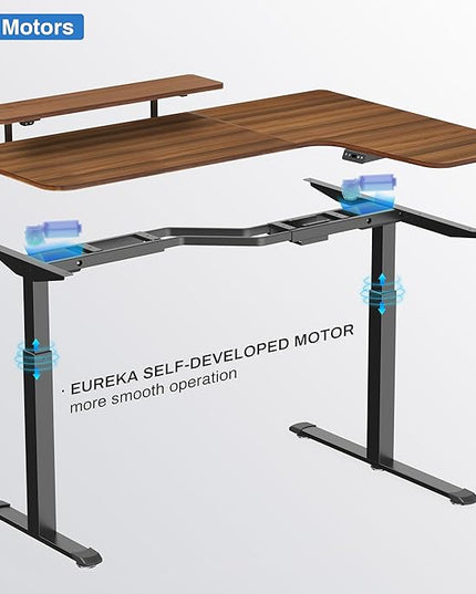 EUREKA ERGONOMIC Standing Desk Electric Adjustable Height (61"x43") Computer Desk with Keyboard Tray Sit Stand Desk L Shaped Desk for Work/Home Office,Dual Motor,Memory Presets,2 USB/RGB,Walnut/Right - LeafyLoom