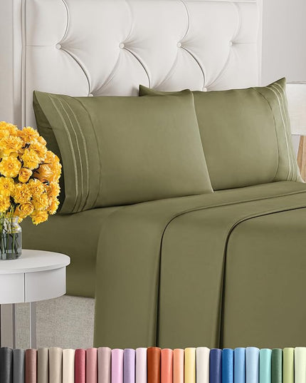 Cal King Size 4 Piece Sheet Set - Comfy Breathable & Cooling Sheets - Hotel Luxury Bed Sheets for Women & Men - Deep Pockets, Easy-Fit, Soft & Wrinkle Free Sheets - Sage Green Oeko-Tex Bed Sheet Set - LeafyLoom