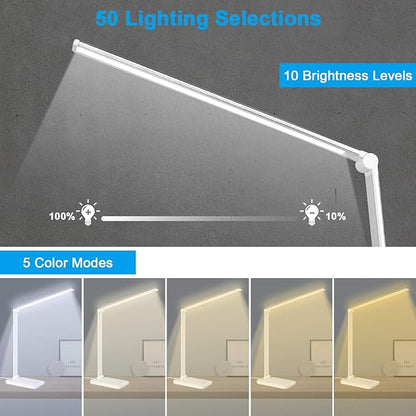 Linkstyle LED Desk Lamp, Table Light with USB Charging Port, Foldable Dimmable 5 Modes 10 Brightness Levels Touch Control Desk Light Auto Timer Eye Caring Book Reading Lamps for Home Office - LeafyLoom