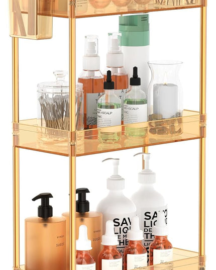 SPACEKEEPER 3 Tier Utility Storage Cart Rolling Bathroom Organizer, Transparency Mobile Shelving Unit Clear Rolling Utility Cart Multifunction, Amber - LeafyLoom