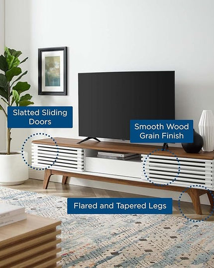 Modway Render Mid-Century Modern Low Profile 70 Inch TV Stand in Walnut White, 70" - LeafyLoom