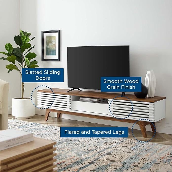 Modway Render Mid-Century Modern Low Profile 70 Inch TV Stand in Walnut White, 70" - LeafyLoom