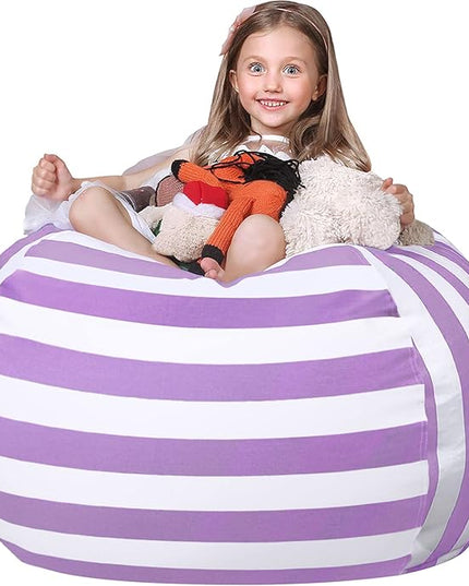 Wekapo Stuffed Animal Storage Bean Bag Chair Cover for Kids | Stuffable Zipper Beanbag for Organizing Children Plush Toys Large Premium Cotton Canvas (Purple, XX-Large) - LeafyLoom