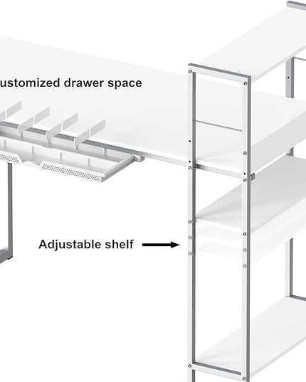 SHW 46-Inch Mission Desk with Side Shelf, 24" Deep, White - LeafyLoom