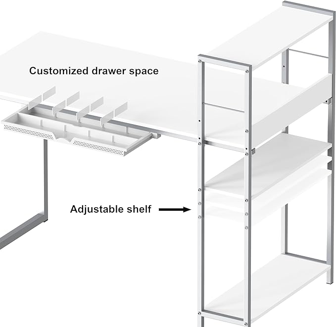 SHW 46-Inch Mission Desk with Side Shelf, 24" Deep, White - LeafyLoom