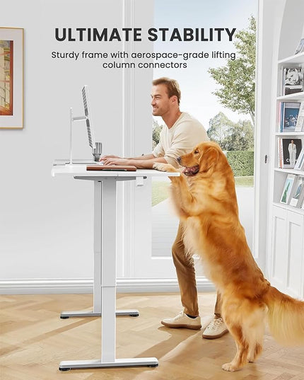 ErGear Height Adjustable Electric Standing Desk, 44 x 24 Inches Small Sit Stand up Desk, Memory Computer Home Office Desk (White) - LeafyLoom