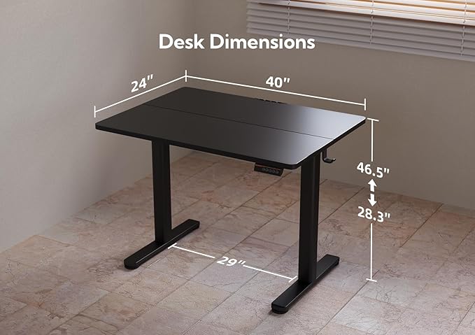 Electric Standing Desk, Adjustable Height Stand up Desk, 40x24 Inches Sit Stand Home Office Desk with Splice Board,Black Top - LeafyLoom