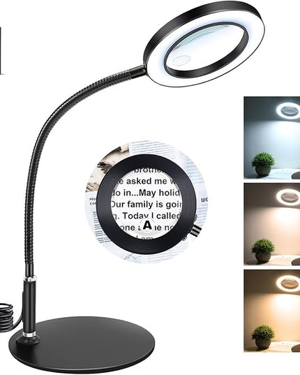 NZQXJXZ 20X10X Magnifying Glass with Light and Stand Lighted Magnifier with 72 LEDs 3 Color Modes and 10 Stepless Dimmable Desk Magnifying Lamp for Hobbies, Reading, Close Work, Jewelry - LeafyLoom