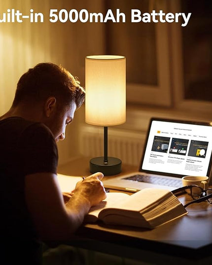 Cordless Table Lamp, Built-in 5000mAh Fast Rechargeable Table Lamp Cordless,Stepless Dimmable Battery Powered Lamp, Wireless Lamp with Memory Function, Lasting 140+H,Black - LeafyLoom