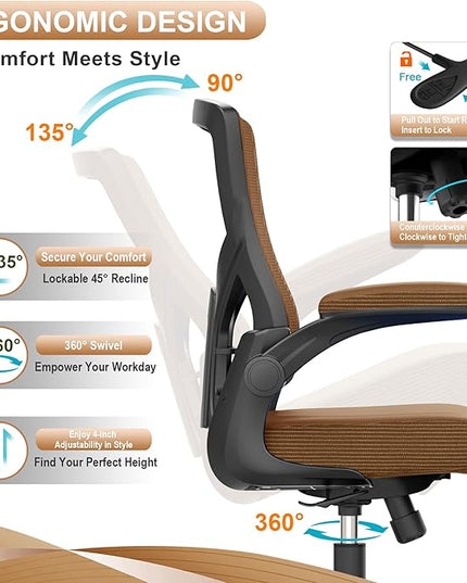 Office Chair, High Back Desk Chair Adjustable Height and Ergonomic Design Home Office Computer Chair Executive Lumbar Support Padded Flip-up Armrest - LeafyLoom