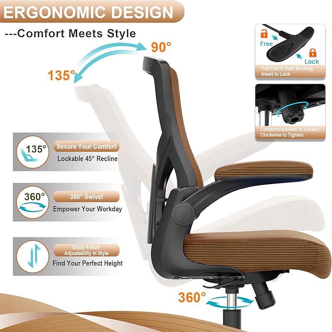 Office Chair, High Back Desk Chair Adjustable Height and Ergonomic Design Home Office Computer Chair Executive Lumbar Support Padded Flip-up Armrest - LeafyLoom