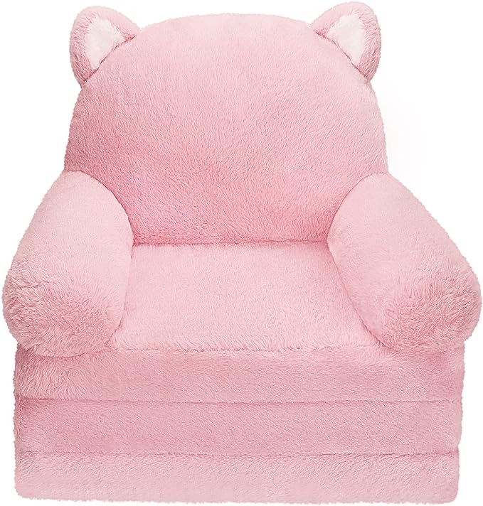 Toddler Chair Comfy, Kids Couch Fold Out, Soft Baby Chairs,kids lounge chair for Play,Gift for 0-3 Years,Pink Kitty - LeafyLoom