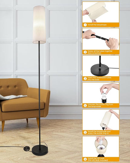 Modern Floor Lamp, LED Floor Lamp with Remote Control and Stepless Dimmable Colors Temperature & Brightness, Standing Lamps for Living Room Bedroom Office,Reading,9W Bulb Included(Beige) - LeafyLoom