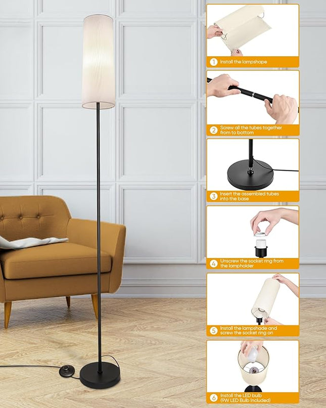 Modern Floor Lamp, LED Floor Lamp with Remote Control and Stepless Dimmable Colors Temperature & Brightness, Standing Lamps for Living Room Bedroom Office,Reading,9W Bulb Included(Beige) - LeafyLoom