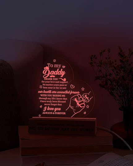 Daddy Birthday Gifts Night Light, to My Daddy Lamp, Fathers Day Birthday Christmas Gifts for Dad Grandpa Grandfather, Lamp with Wooden Base for Men Dad Daddy Grandpa, Gifts Bedroom Décor - LeafyLoom