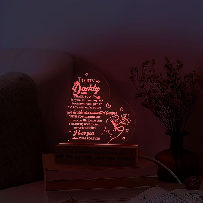 Daddy Birthday Gifts Night Light, to My Daddy Lamp, Fathers Day Birthday Christmas Gifts for Dad Grandpa Grandfather, Lamp with Wooden Base for Men Dad Daddy Grandpa, Gifts Bedroom Décor - LeafyLoom