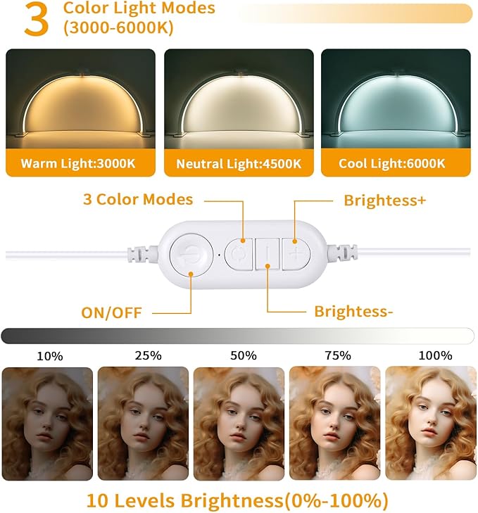 Half Moon Light for Nail Desk,29In Half Moon Lamp with Phone Holder,3000-6000K Half Moon Lamp Perfect LED Machine Light,Nail LIght,Lash Light for Table - LeafyLoom