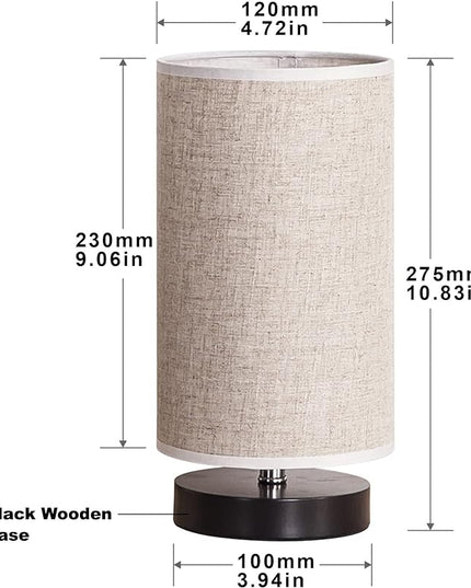 Table Lamp, Bedside Nightstand Lamp, Simple Desk Lamp, Fabric Wooden Table Lamp for Bedroom Living Room Office Study, Cylinder Black Base - LeafyLoom