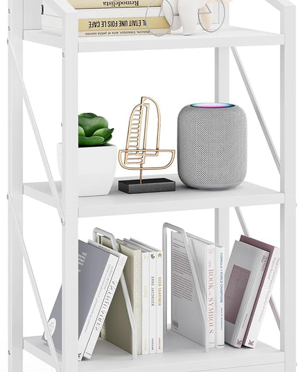Vagusicc 3 Tier Bookshelf, Small Book Shelf Industrial Bookshelf, Wood Short Book Shelf Office Shelves with Metal Frame, White Open Shelf Storage Organizer Bookcase for Living Room Bedroom, White - LeafyLoom