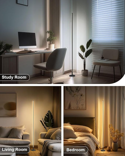 Modern Corner Floor Lamp - 3000K-6000K LED Standing Lamp - Minimalist Dimmable Floor Lamp with Remote Control for Living Room, Bedroom (Black) - LeafyLoom
